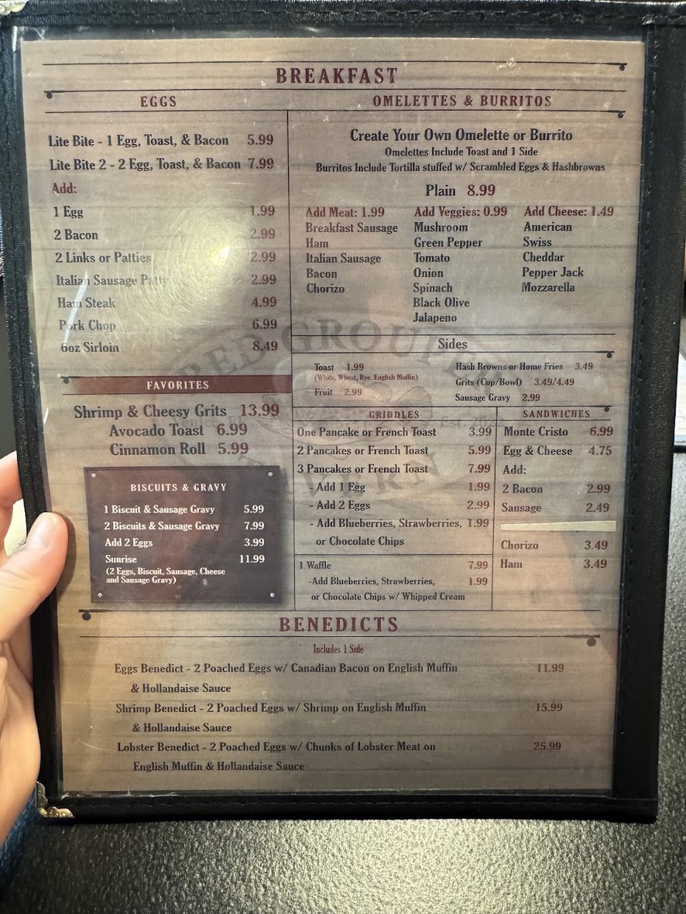 Takeout lunch menu with casual tavern dishes.
